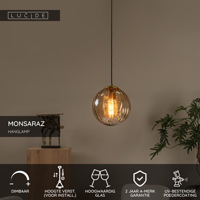 Lucide MONSARAZ - Hanglamp - Ø 25 cm - 1xE27 - Amber